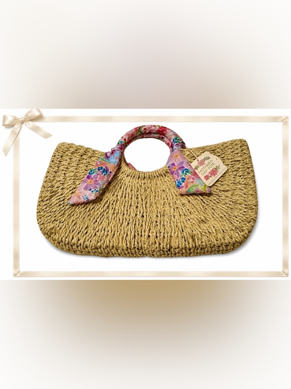 Tote - straw - scarf wrapped handles - small 15.5x3x8. Cute & perfect New NWT - Picture 13 of 13